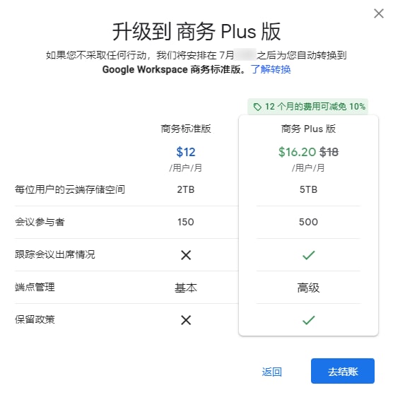 Gsuite 商业版升级注意事项