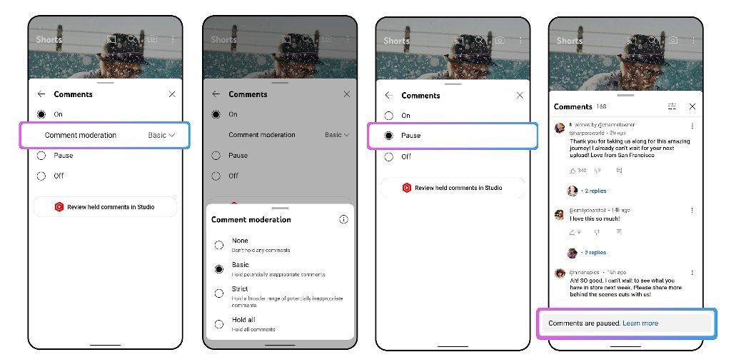 YouTube为评论审核推出“暂停”选项