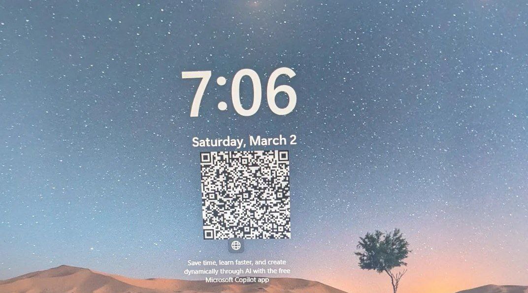 微软暂停Windows 11锁屏上的Copilot二维码广告